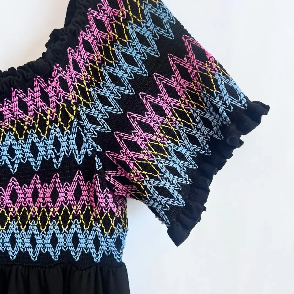 TORRID BLACK EMBROIDERED JESERY OFF SHOULDER SKATER DRESS BLACK SIZE 2 - Picture 5 of 12